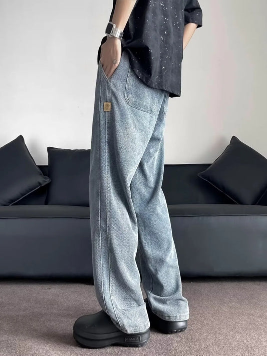 Men's Plus Size Drawstring Washed Wide Leg Jeans