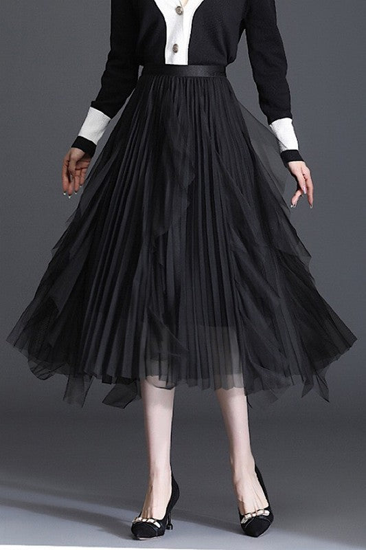 Miss Sparkling | Pleated Chiffon Midi Skirt