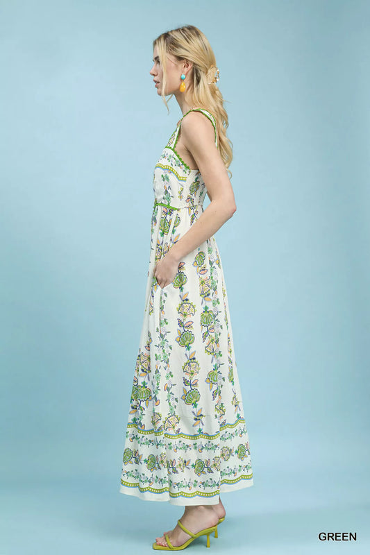 Umgee Floral Print Tiered Midi Dress