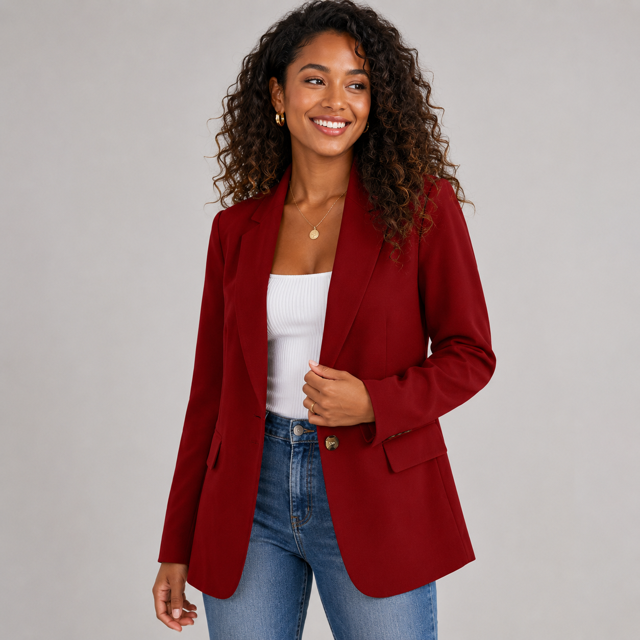 Casual Blazer Jacket - Lightweight One-Button Work Office Suit Coat