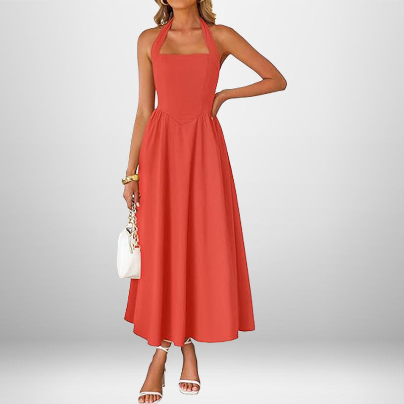 Summer women's fashion temperament wide suspender neck halter dress
