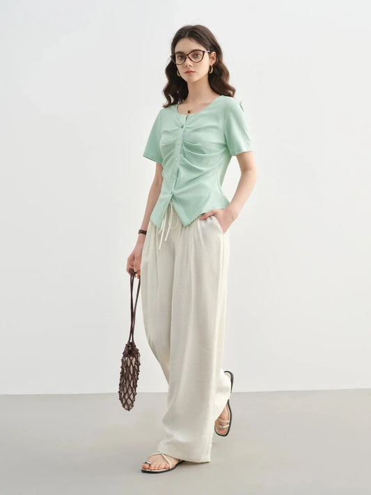 Comfortable Plus Size Short-Sleeve Knit Top with Elastic Waist