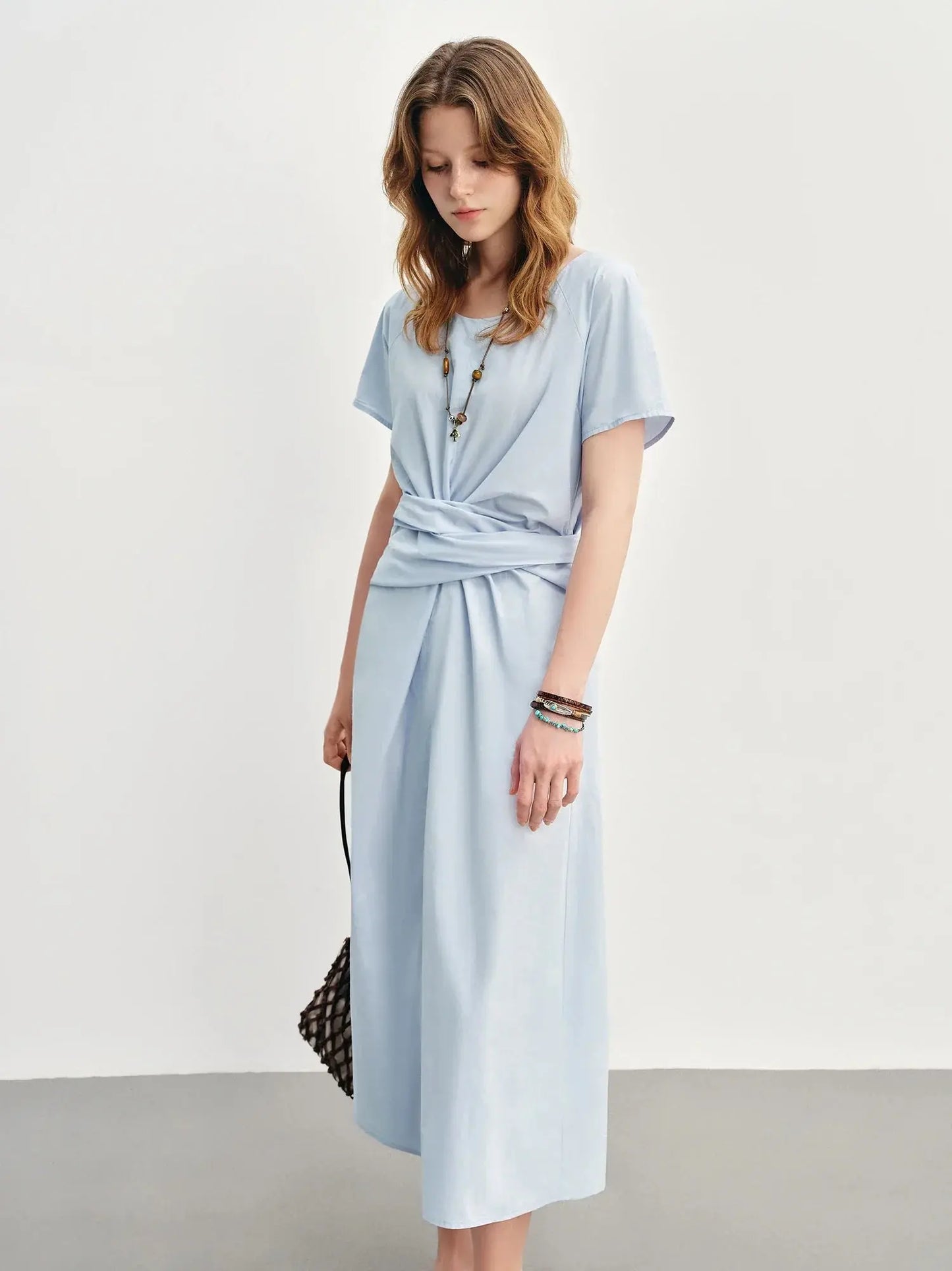 Women's Pleated Tie-Waist Midi Dress