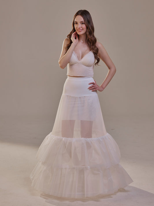 Trumpet Petticoat Skirt with Waist Corsage and 3 Hoops , Bridal Crinoline Slip
