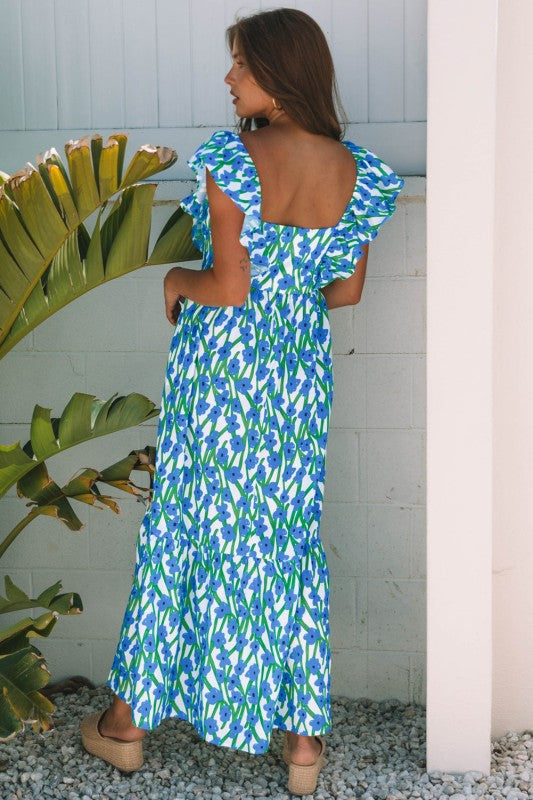Floral Square Neck Ruffle Strap Maxi Dress