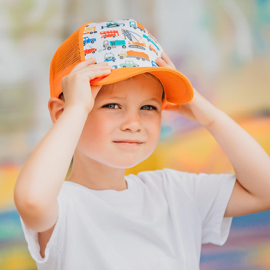 Little Trucks Orange Trucker Hat