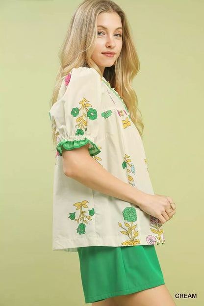 Umgee Petal Parade Print Button-Down Blouse