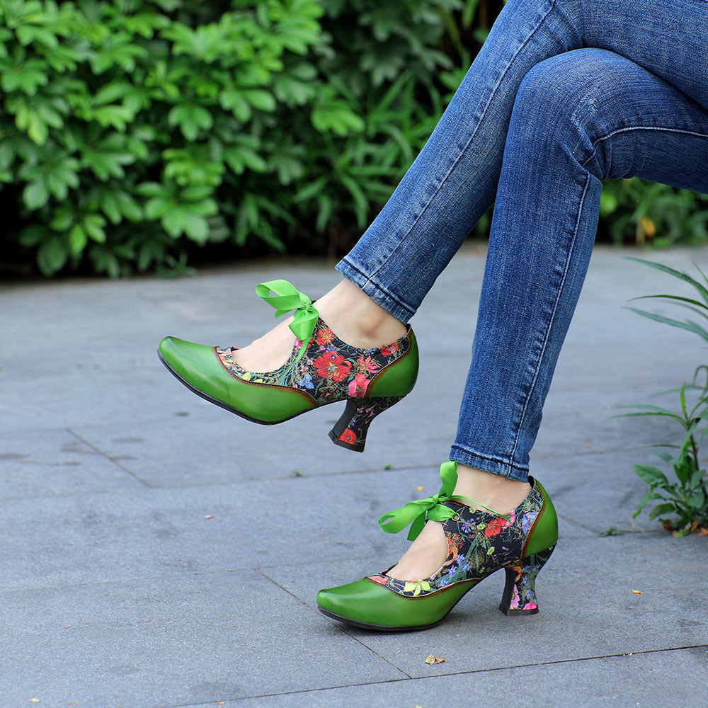 Women's Pumps Mary Jane Handmade Shoes Vintage Shoes Party Outdoor Daily Elegant Bohemia Heels