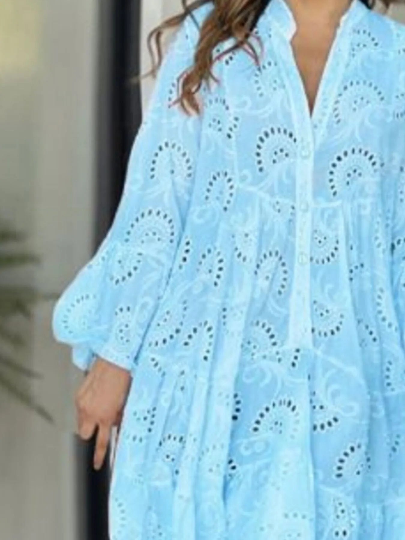 Eyelet Ruffled Hem Tiered Dress