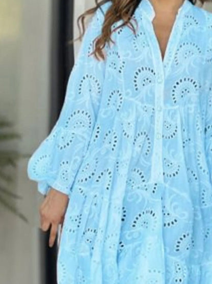 Eyelet Ruffled Hem Tiered Dress