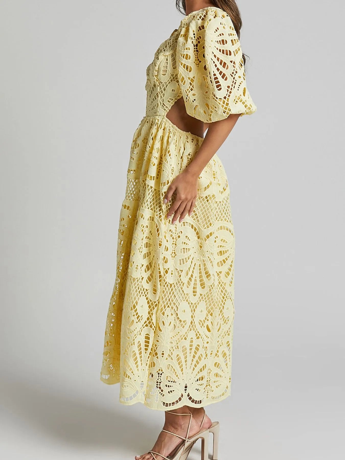 Cutout Back Lace Crochet V-Neck Dress
