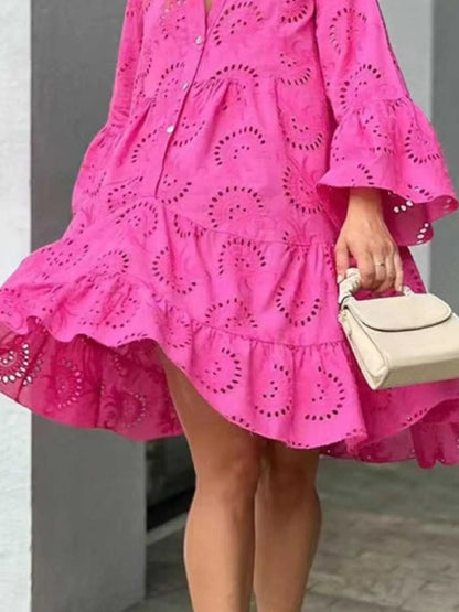 Eyelet Ruffled Hem Tiered Dress