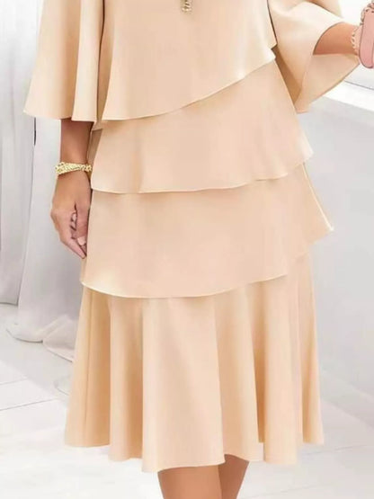 Ruffled Layered 3/4 Sleeve Dress