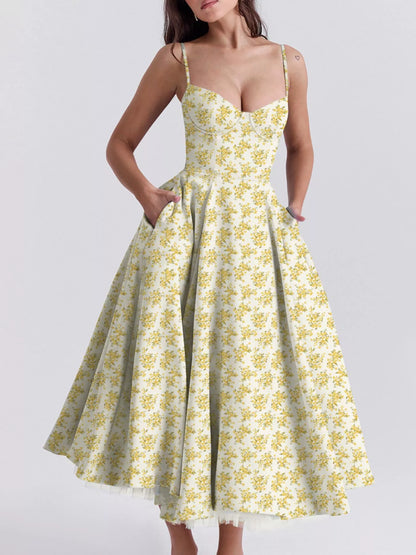 Sweetheart Neck A-Line Midi Dress