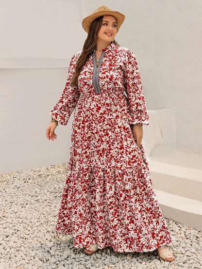 Plus Size Floral Print Long Sleeve Maxi Dress