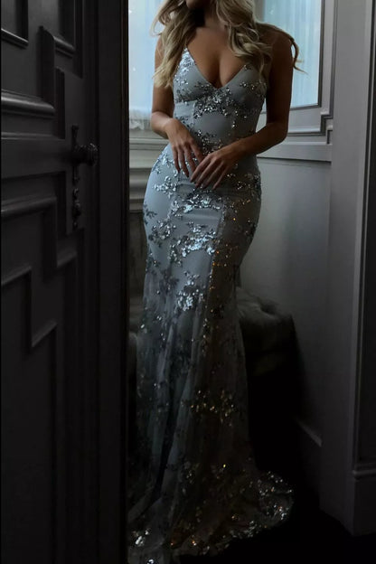 Sequin Tie Back V-Neck Maxi Dress