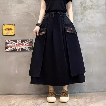 Solid Color Elastic Waist Tie Half Skirt