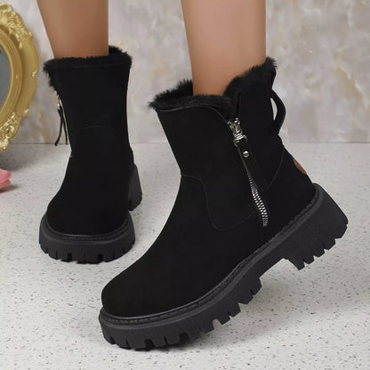 Fuzzy Lined Ankle Boots with Zipper