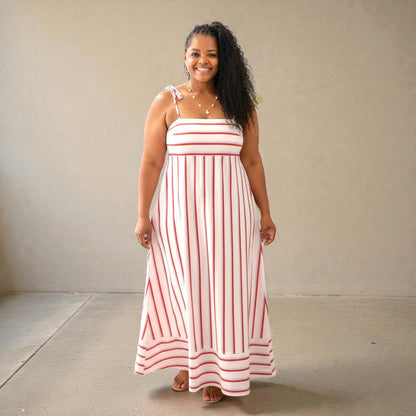 Women's A-Line Stunning White Striped Maxi Dress