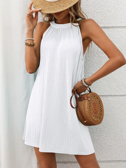 Textured Grecian Neck Mini Dress