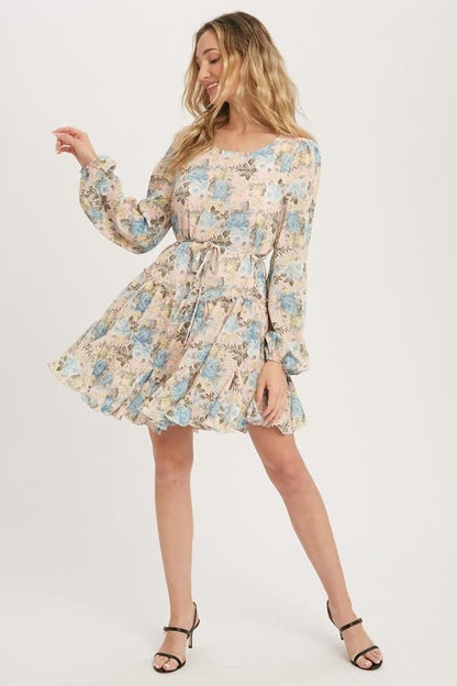 Floral Print Ruffled Swing Dress - Dusty Pink