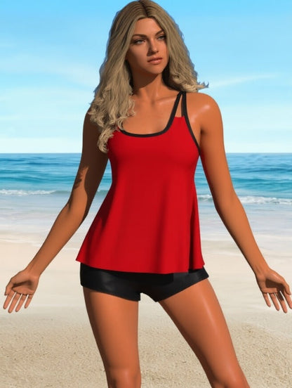 Women's Red and Black Two-Piece Casual Swimsuit