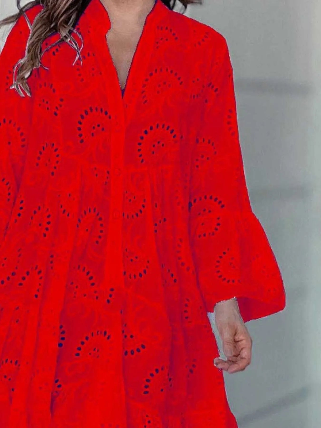 Eyelet Ruffled Hem Tiered Dress