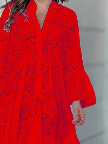 Eyelet Ruffled Hem Tiered Dress