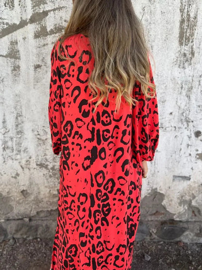 Printed V-Neck Dress with Pockets