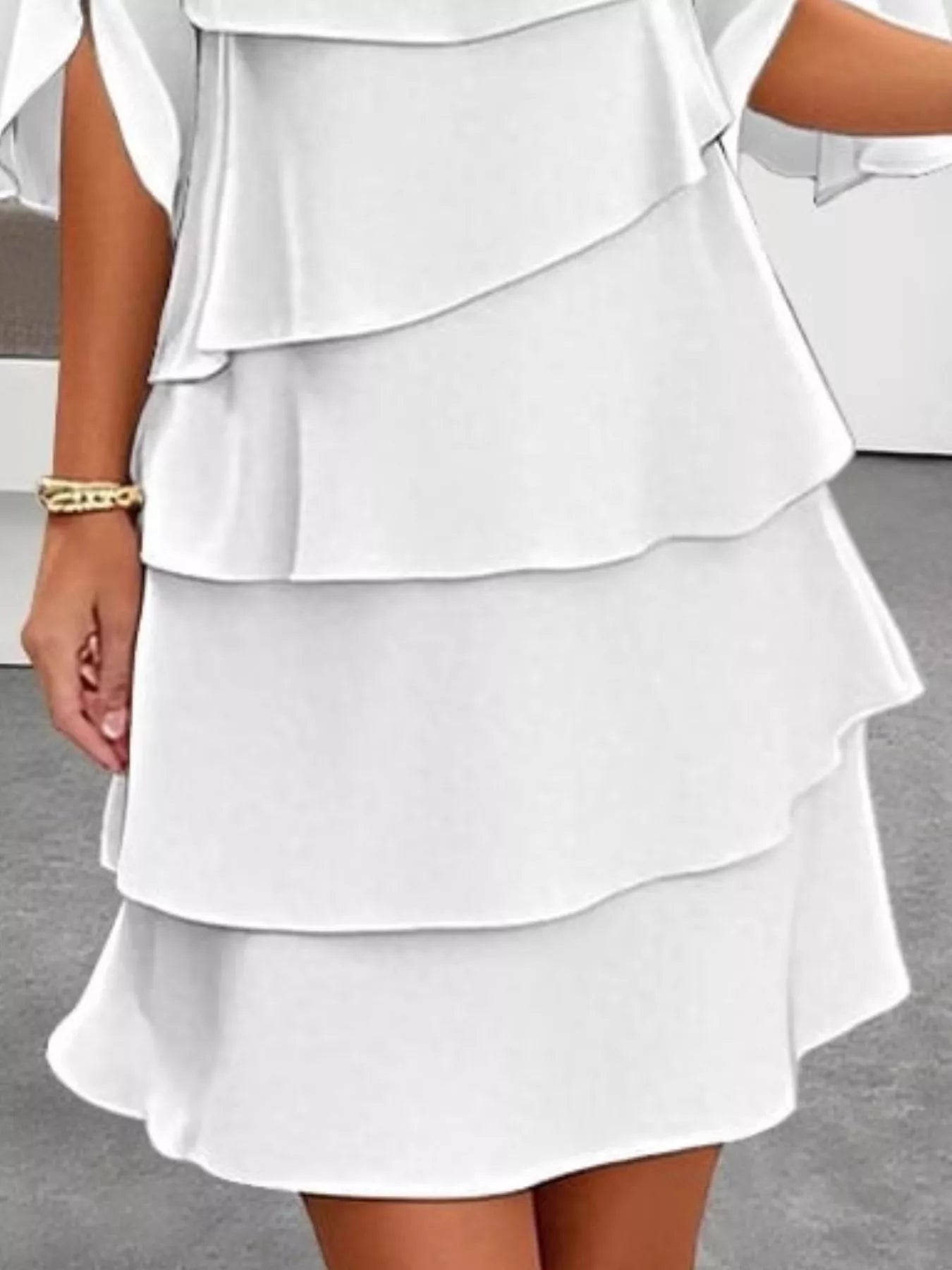 Ruffled Layered Flutter-Sleeve Mini Dress