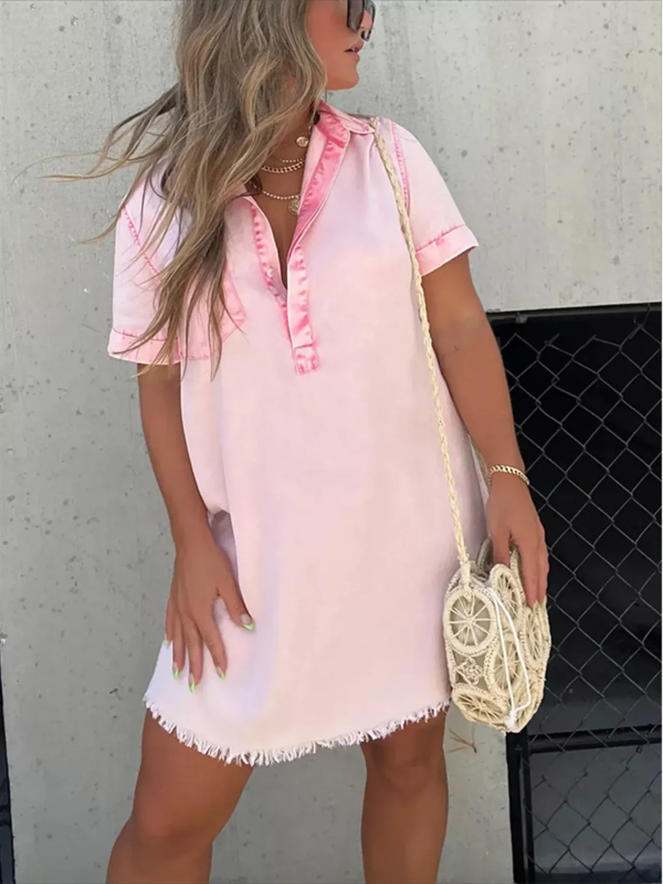 Full Size Raw Hem Short Sleeve Dress Plus Size