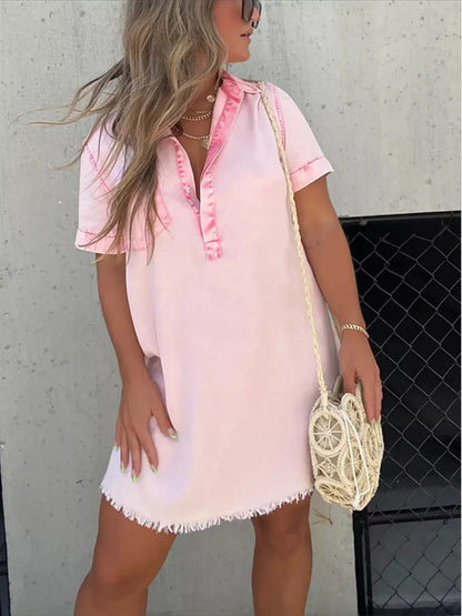 Full Size Raw Hem Short Sleeve Dress Plus Size