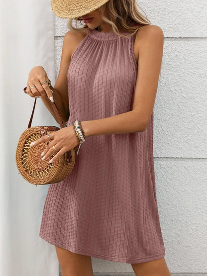 Textured Grecian Neck Mini Dress