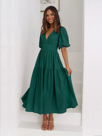 Tiered Puff Sleeve Midi Dress
