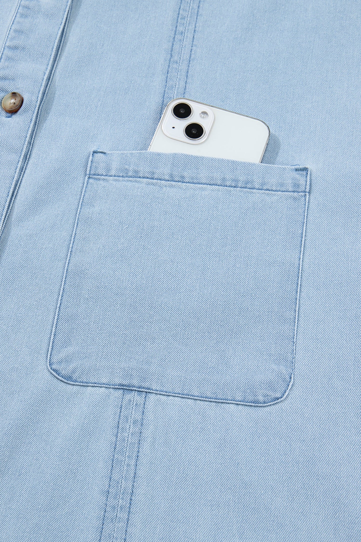 Denim Ruffle Edge Collared Dress w/ Pockets