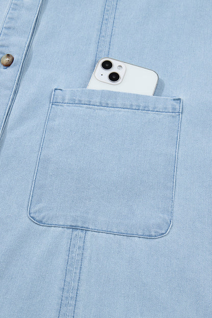 Denim Ruffle Edge Collared Dress w/ Pockets