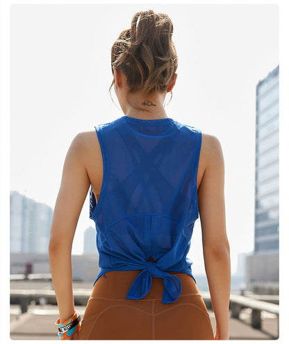 Mesh Breathable Sports Blouse Women Running Workout Quick Drying T shirt Sleeveless Vest Yoga Clothing Top