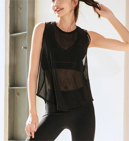 Mesh Breathable Sports Blouse Women Running Workout Quick Drying T shirt Sleeveless Vest Yoga Clothing Top