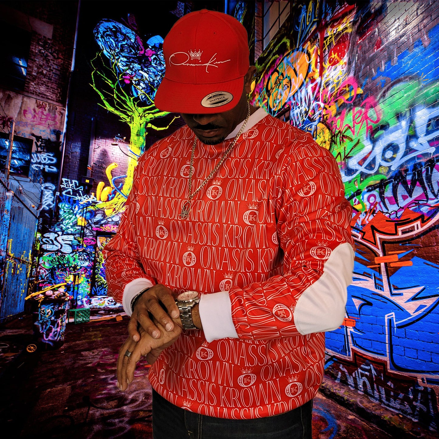 Red All Over Logo Designer Brand Monogram Pullover