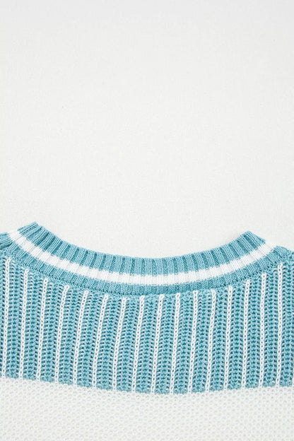 Two Tone Striped Patchwork Drop Shoulder Loose Sweater