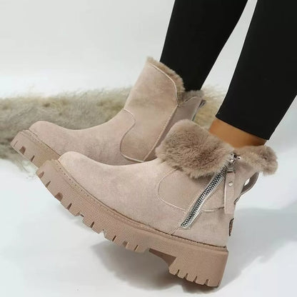 Fuzzy Lined Ankle Boots with Zipper