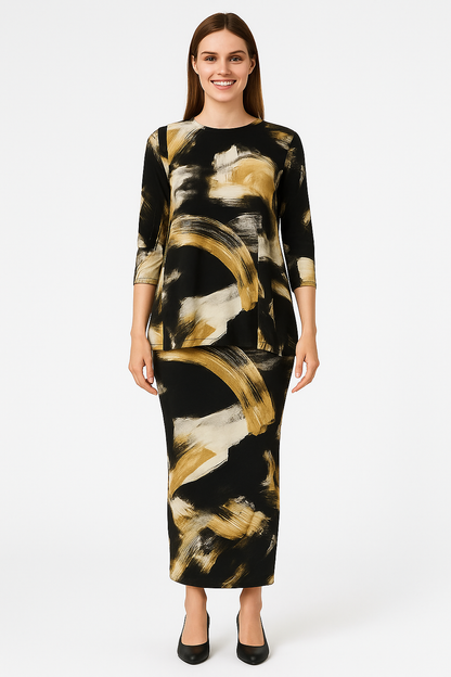 Modest Flow Tunic - High Neckline, 3/4 Sleeves with Modern Slit Detail