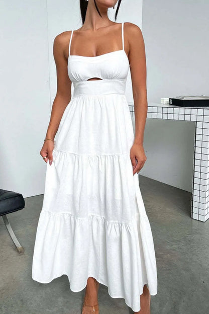 Cut-Out Tiered Dress with Spaghetti Straps