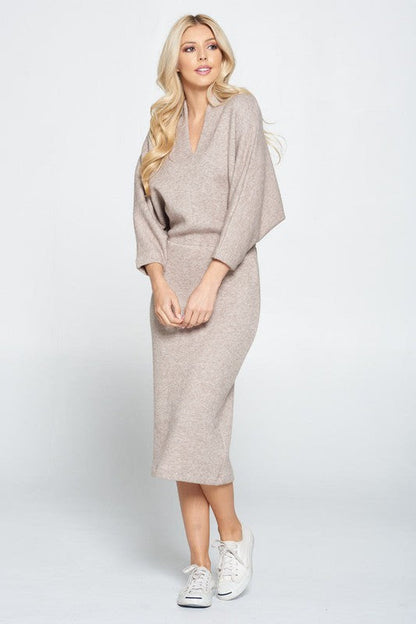 Sweater Knit Dolman Sleeve Midi Dress