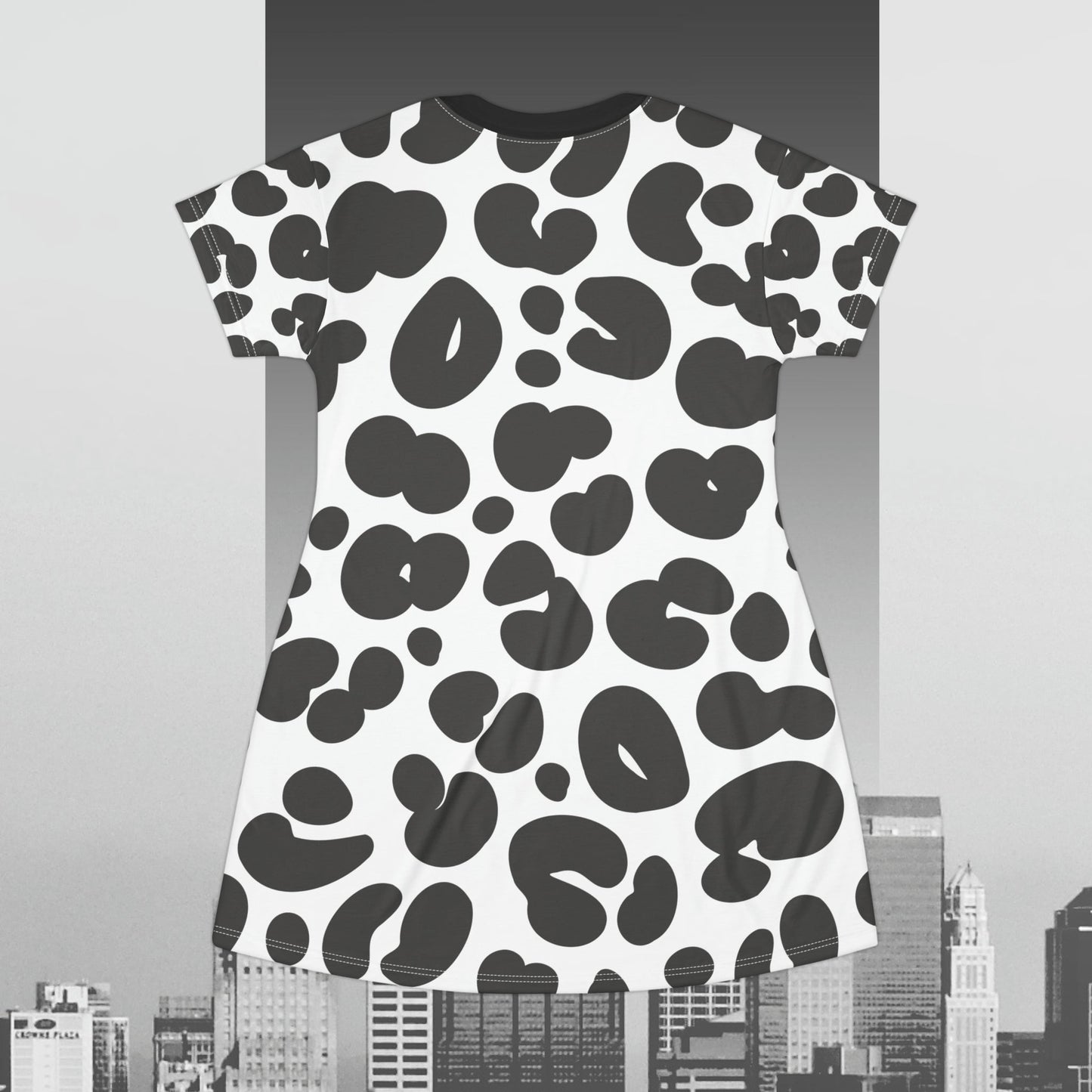 Black and White Cheetah print T-Shirt Dress (AOP)