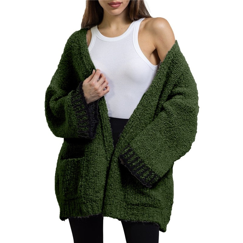 Casual Loose Contrast Color Long Sleeve Sweater Cardigan