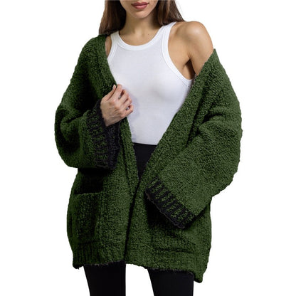 Casual Loose Contrast Color Long Sleeve Sweater Cardigan