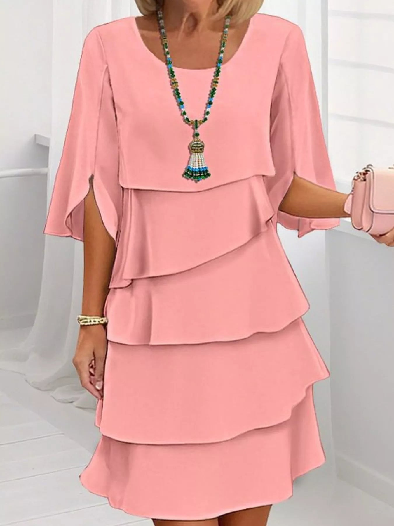Ruffled Layered Flutter-Sleeve Mini Dress