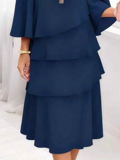 Ruffled Layered 3/4 Sleeve Dress