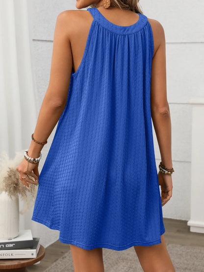 Textured Grecian Neck Mini Dress